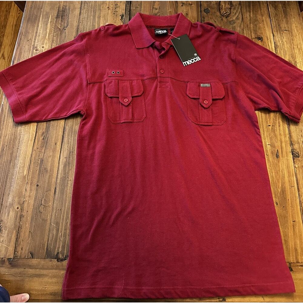 MECCA USA Polo Shirt Men's Size XL Burgundy HipHop Y2K 90's Grunge Woven Knit